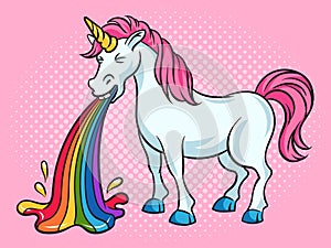 unicorn puke rainbow pop art vector illustration