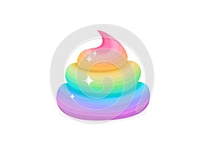 Unicorn rainbow poop vector illustration. Fairy comic poo with shiny effect in flat cartoon style isolated on white photo
