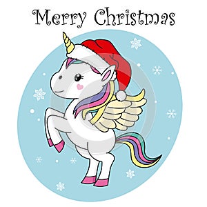 Unicorn with santa claus hat