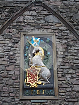 Unicorn of Scotland and red lion rampant, EDINBURGH, SCOTLAND