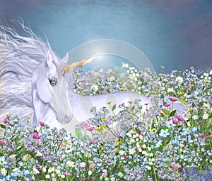 Unicorn in a Sea of Flowers photo