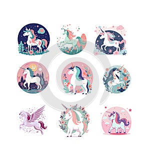 unicorn set fairy illustration for your design