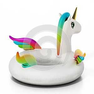 Unicorn shaped child buoy isolated on white background. 3D illustration