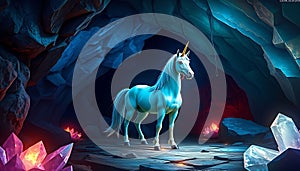 Unicorn silhouette cave, magical creature fantasy, Stock Photo, Generative AI photo