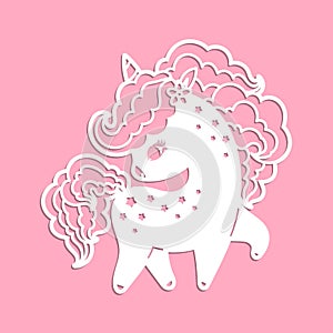 Unicorn silhouette. Template for laser cutting. Vector