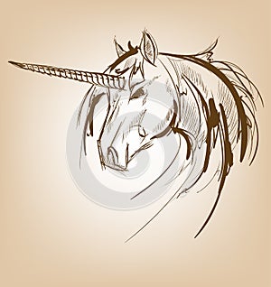 Unicorn sketch icon. Vector magic or mystic fairy horse