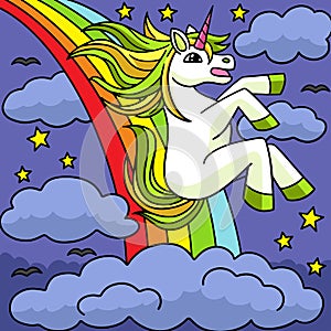 Unicorn Sliding Over The Rainbow Illustration