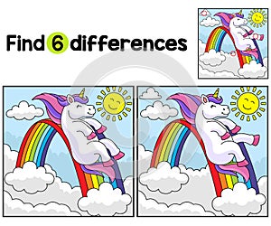 Unicorn Sliding on Rainbow Find The Differences