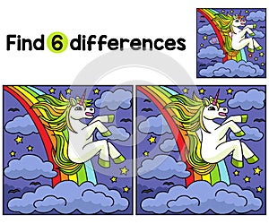 Unicorn Sliding on Rainbow Find The Differences
