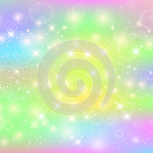 Unicorn square background with rainbow mesh. Kawaii universe banner in princess colors