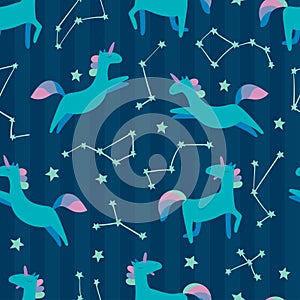 Unicorn with stars in cute cartoon Skandinavian style pattern photo