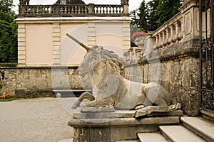 Unicorn statue in mirabell garden, salzburg