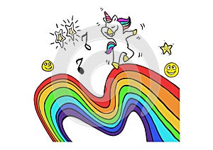 Unicorn sticker music notes rainbow icons for decoration photo isolated vector sticker humor comic