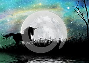 Unicorn Fairytale Moonscape Background
