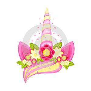 Unicorn tiara with different flowers, ears and horn.