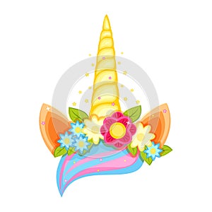 Unicorn tiara  with different flowers, ears and horn.