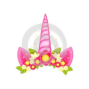 Unicorn tiara with different flowers, ears and horn.