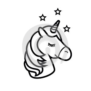 Unicorn vector icon isolated on white background. Head of the horse with the horn. Magic fantasy animal. Design for