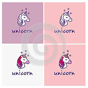 Unicorn vector logo isolated on white background. Head of the horse with the horn. Magic fantasy animal. Design for