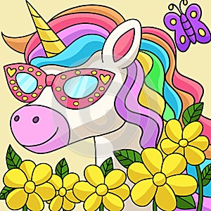 Unicorn Wearing Sunglasses Colored Illustration