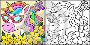 Unicorn Wearing Sunglasses Coloring Illustration