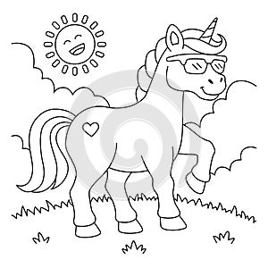 Unicorn Wearing Sunglasses Coloring Page for Kids