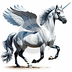 Unicorn with wings isolated on white background.