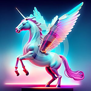 Unicorn with wings on a pedestal. 3d rendering AI Generated