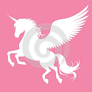 Unicorn with wings, romantic mediaeval pegasus silhouette