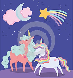 Unicorns animals magic shooting star moon cloud cartoon