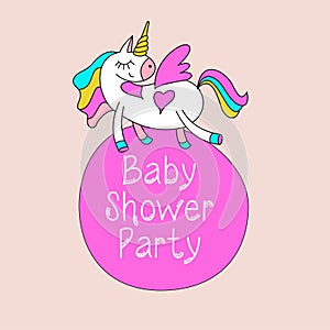 Unicorns. Baby shower illustration. Cute unicorn with wings.
