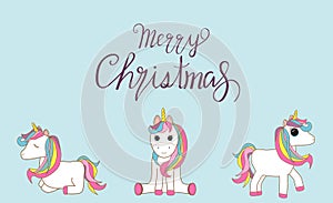 Unicorns with merry Christmas greeting message.Vector Illustration EPS 10.