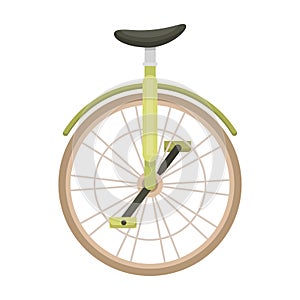 Unicycle for the circus. Bicycle with one wheel for performances.Different Bicycle single icon in cartoon style vector