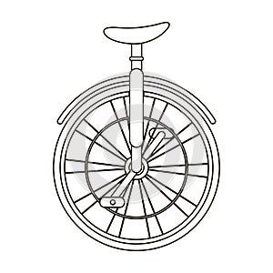 Unicycle for the circus. Bicycle with one wheel for performances.Different Bicycle single icon in outline style vector