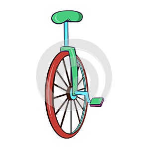 Unicycle or one wheel bicycle icon, cartoon style