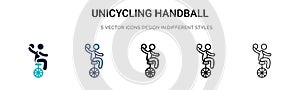 Unicycling handball icon in filled, thin line, outline and stroke style. Vector illustration of two colored and black unicycling