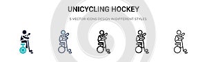 Unicycling hockey icon in filled, thin line, outline and stroke style. Vector illustration of two colored and black unicycling