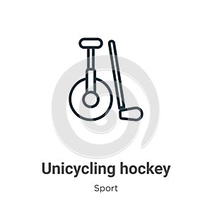 Unicycling hockey outline vector icon. Thin line black unicycling hockey icon, flat vector simple element illustration from