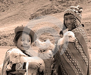 Unidentified children in traditional clothing