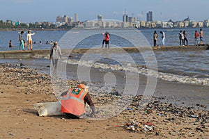 Chowpatty beach rubbish cleaner Mumbai India