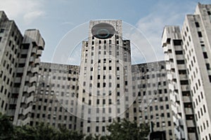 Unidentified flying object flying close to an abbandoned building