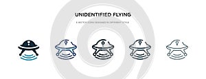 Unidentified flying object icon in different style vector illustration. two colored and black unidentified flying object vector