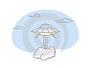 Unidentified Flying Object Start Fly With Dense Clouds of Smoke.