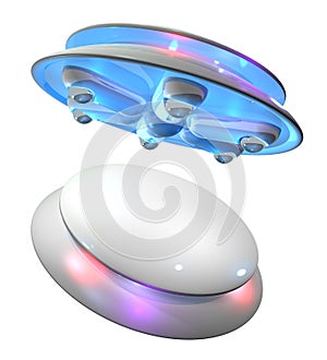 Unidentified flying object. UFOs. unknown technology. A mysterious flying saucer. A set of low angle and high angle. 3D rendering