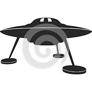 Unidentified flying saucer on legs. Flat black icon.