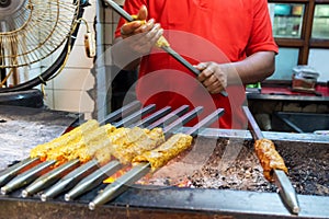 Unidentified Man grilling an Indian Chicken and Mutton Kebabs at Chandni Chowk