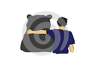Unidentified man hug the big black bear photo