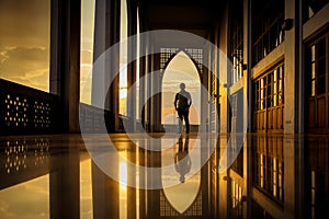 Unidentified man silhouette in area of Central Mosque in Songkhla province, Southern of Thailand