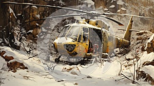 Unbekannt Militär Hubschrauber schneebedeckt Wald modern Porträtmalerei 