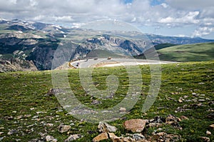 Unidentified motorcyle riders drive up the twisty roads of the Beartooth Highway